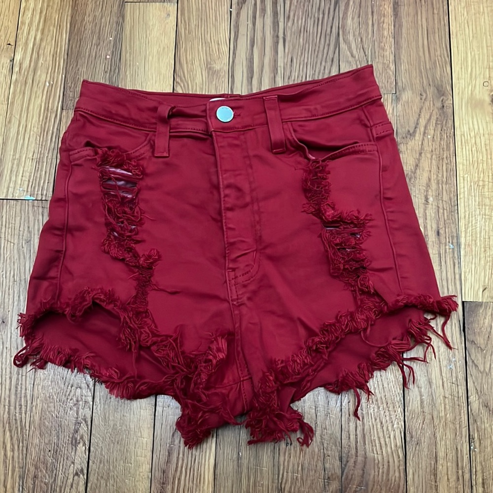 Red denim shorts from boutique
